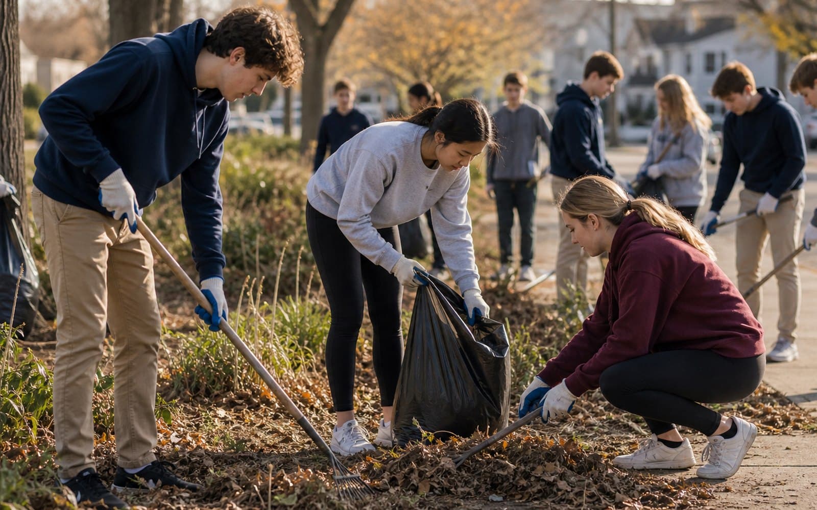 St Paul High School students volunteering on a community service project