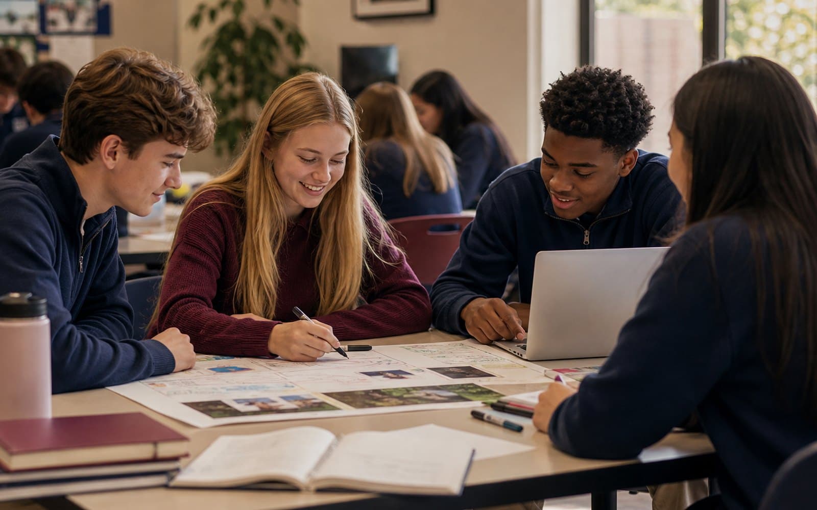 St Paul High School students collaborating during a club meeting
